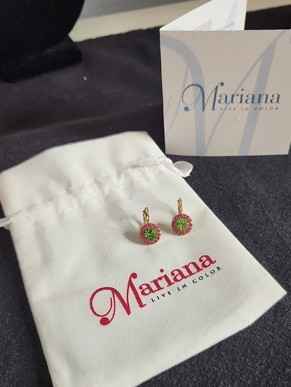 Mariana Coral Cove Gold-Tone Pink & Green Swarovski Crystal Lever-Back Earrings